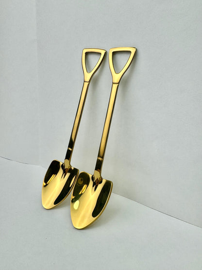 2 Pack -Golden Shovel Spoons Stainless Steel Multipurpose Ice Cream, Coffee, Small Plants, Twin Peaks